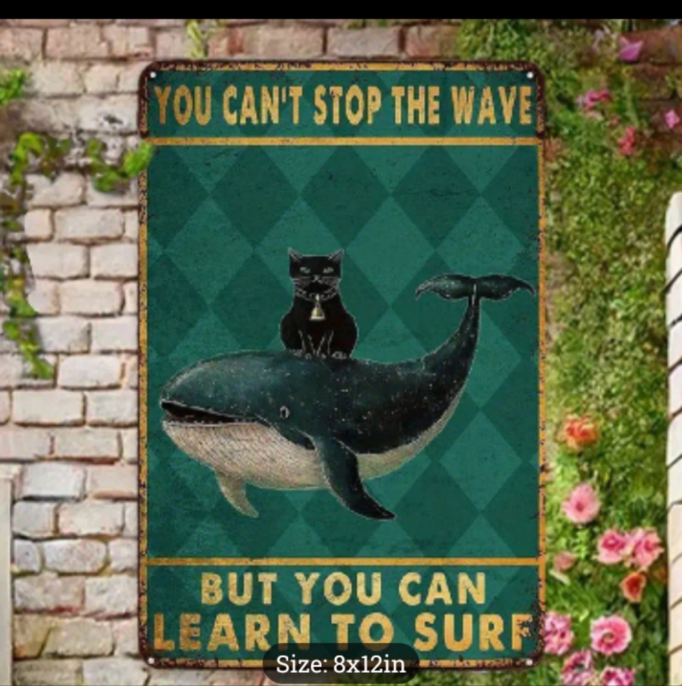 Surfing Cat and Whale Sign-